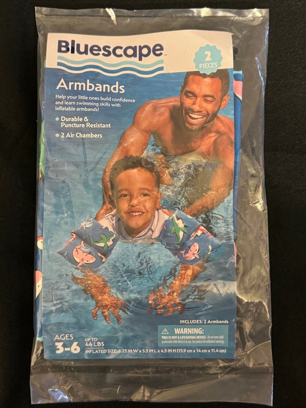 Bluescape Kids Inflatable Swim Armbands Shark, 2-Piece New in Bag